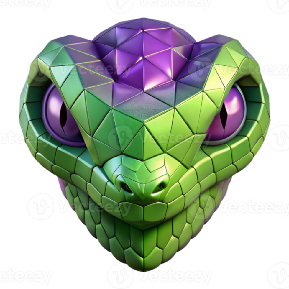 Geometric Snake Head 3D Render of a Reptilian Face png