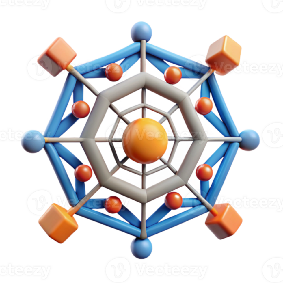 Abstract 3D Network Hexagonal Structure, Nodes, Connections png