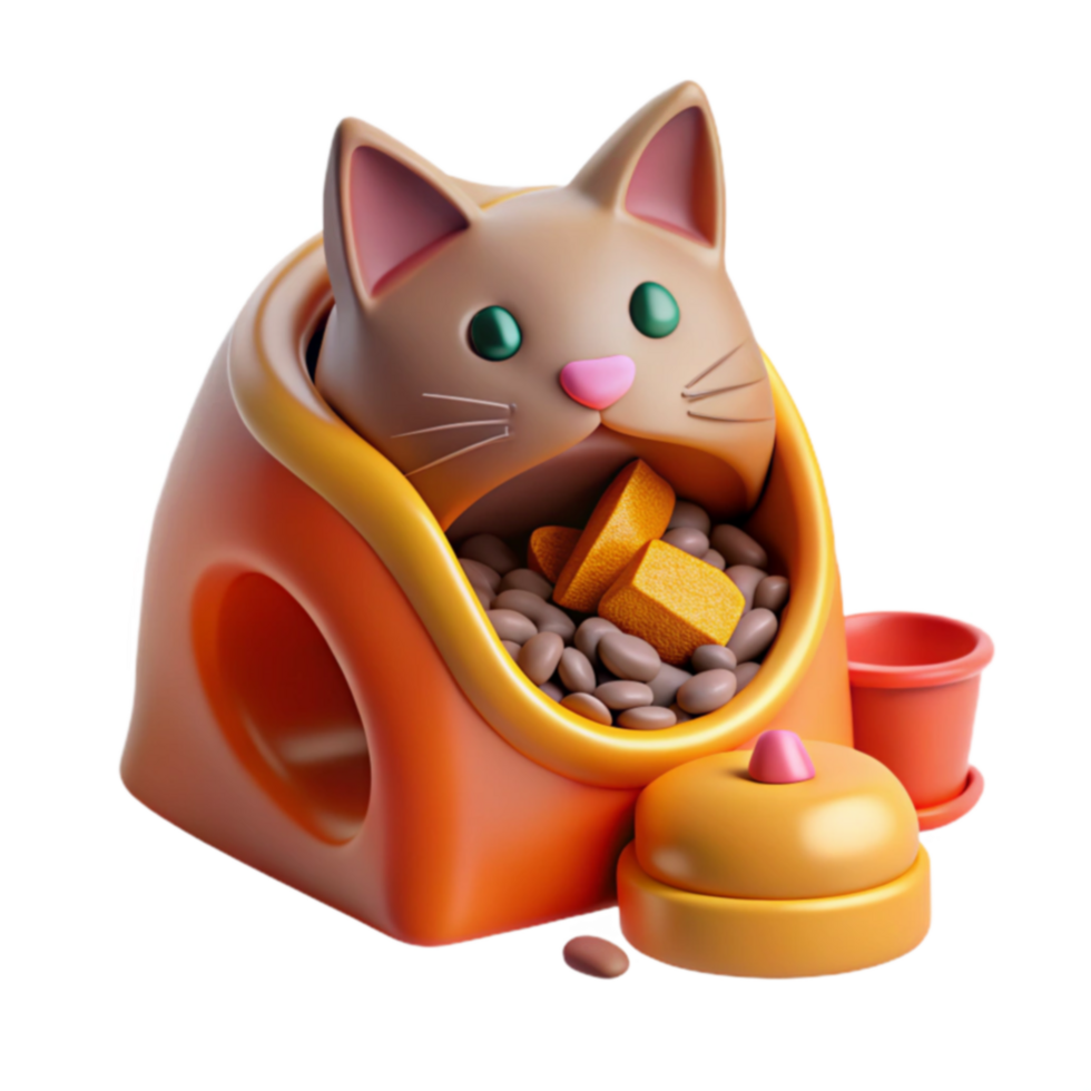 Adorable Cat 3D Render Pet Food Bowl Design png