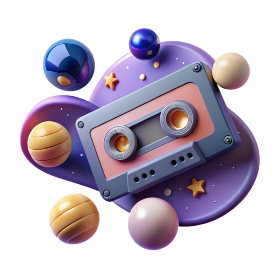 Retro Cassette Tape in Space 3D Render png