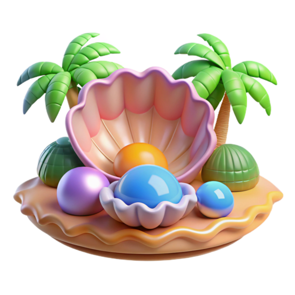 Tropical Island Paradise Shells, Pearls, and Palm Trees png