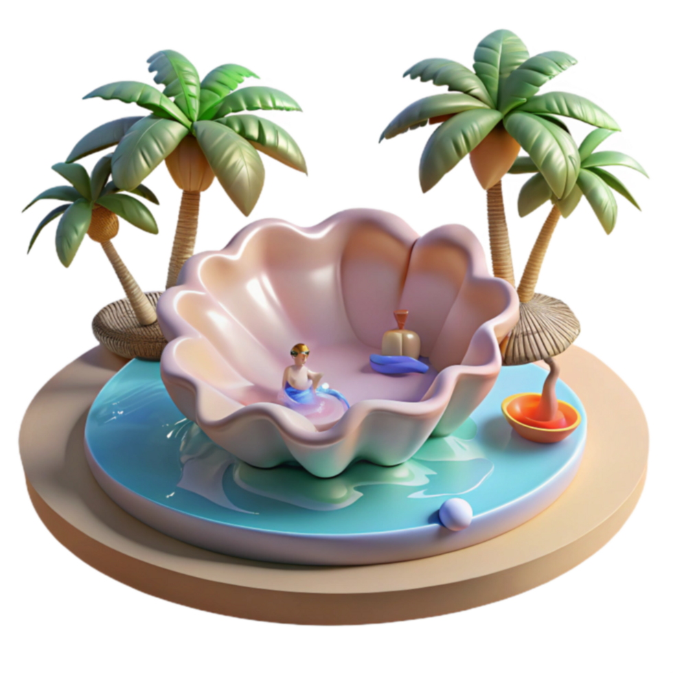 Tropical Getaway Relaxing in a Seashell Pool png