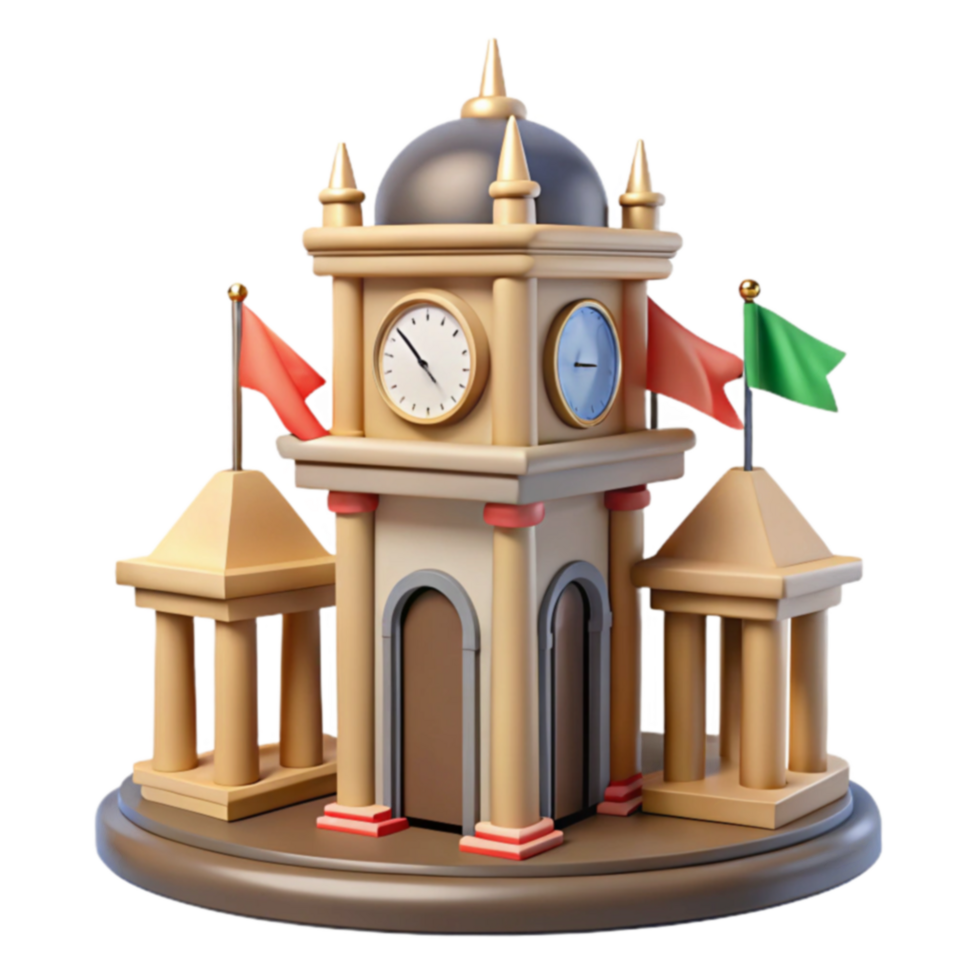 Town Clock Tower 3D Model Architectural Design png