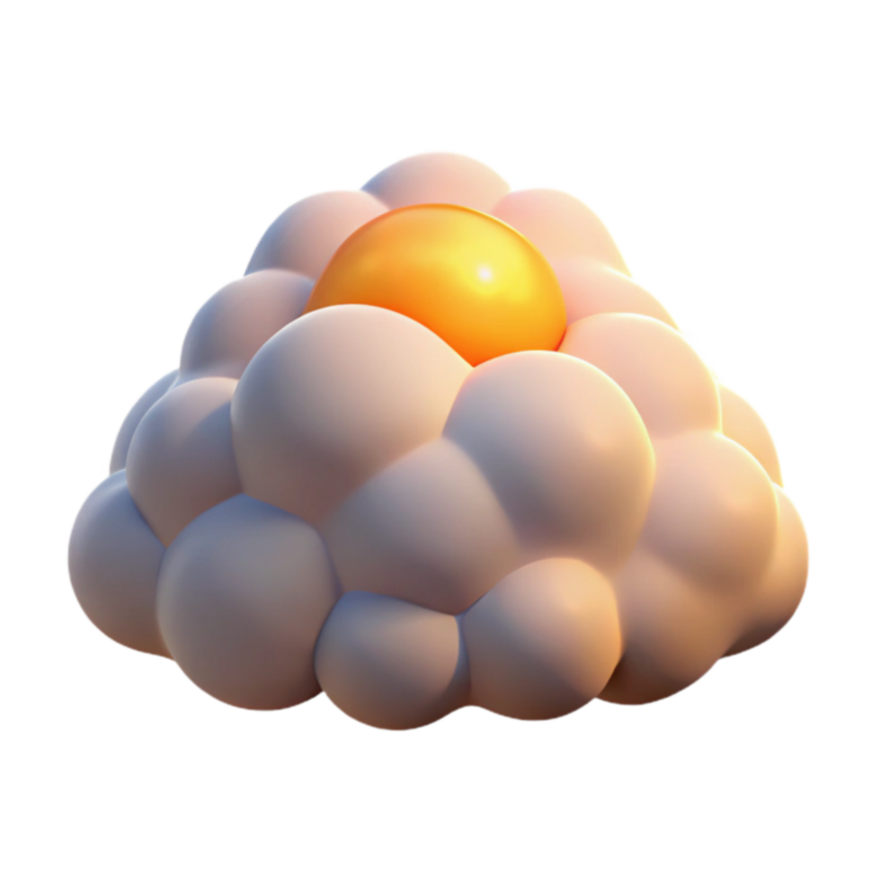 Golden Orb in Puffy Cloud 3D Render png