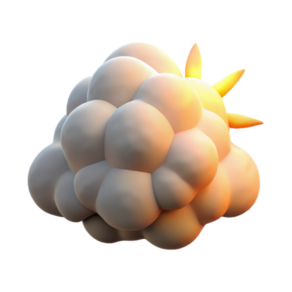 3D Render Puffy Cloud with Sunburst png