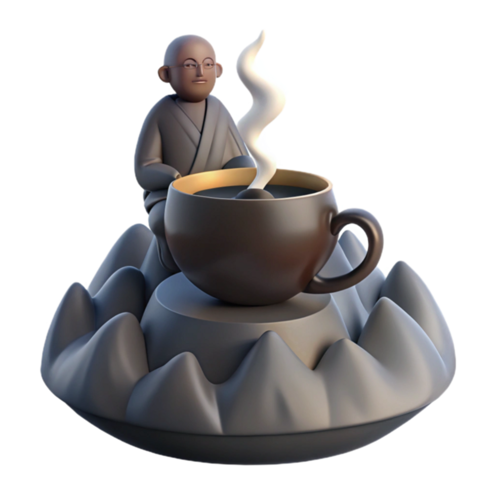 Monk, Mountains, and Morning Brew 3D Render png