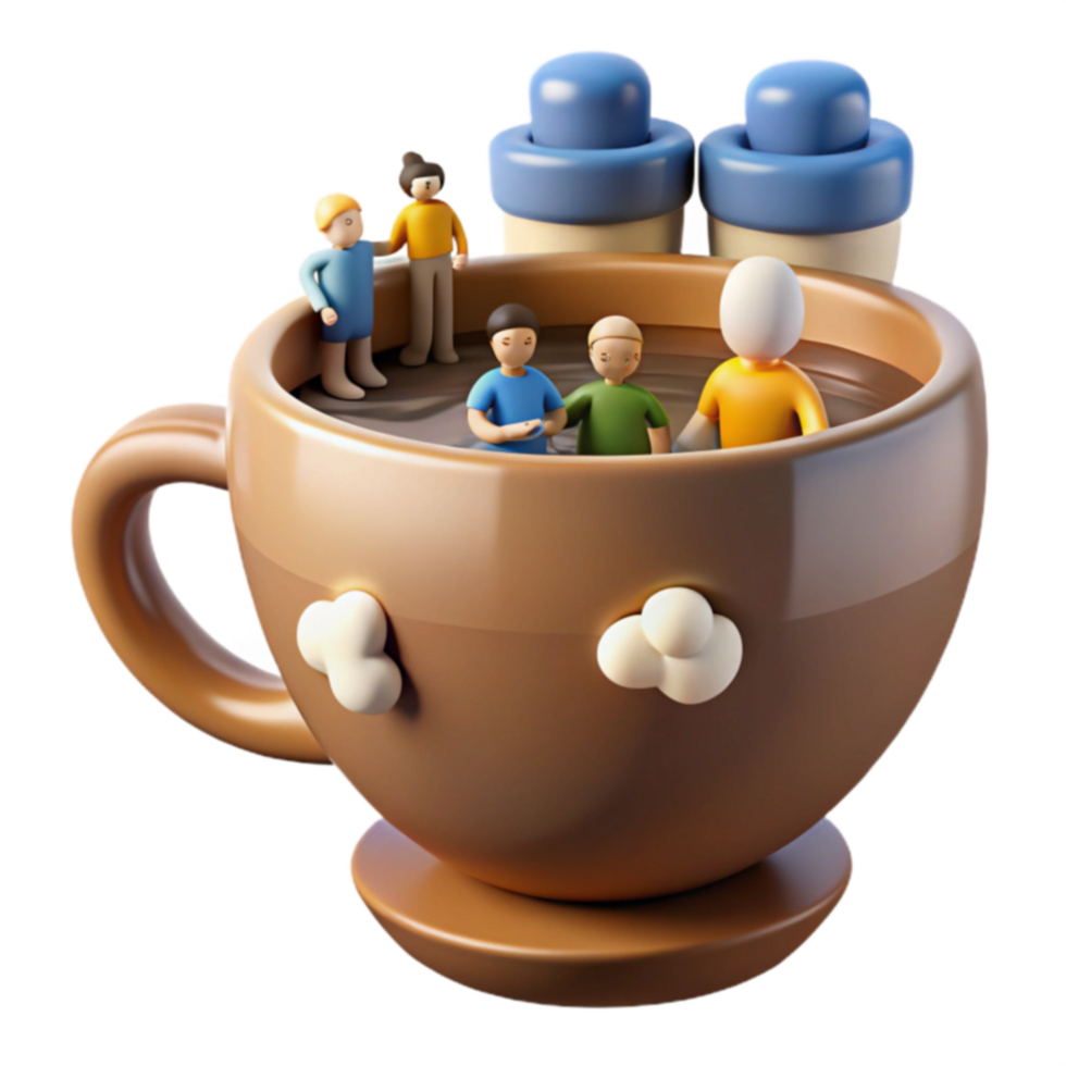 Miniature Figures in a Mug A 3D Rendered Image png
