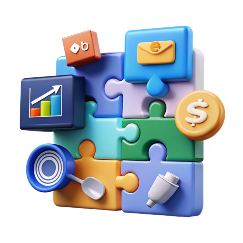 Connecting Business Puzzle Pieces Growth, Strategy, and Finance png