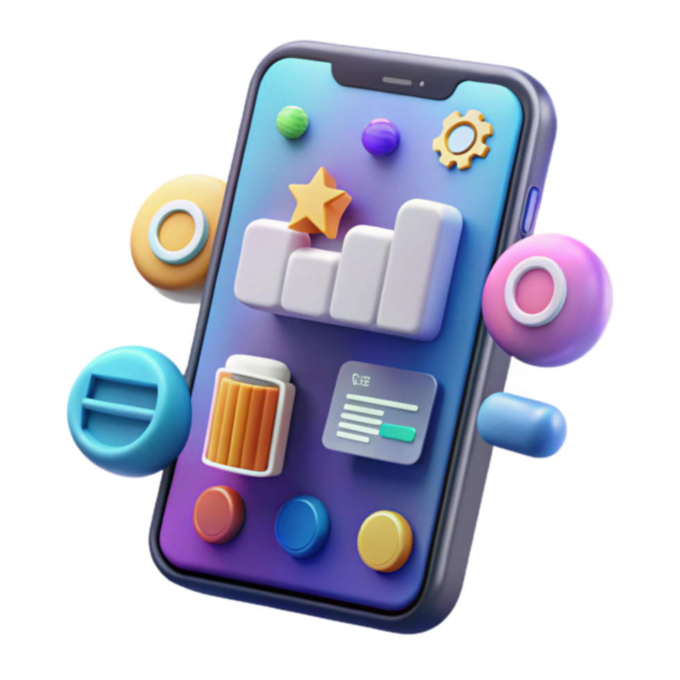 Mobile App UI Design 3D Icons Data Visualization png