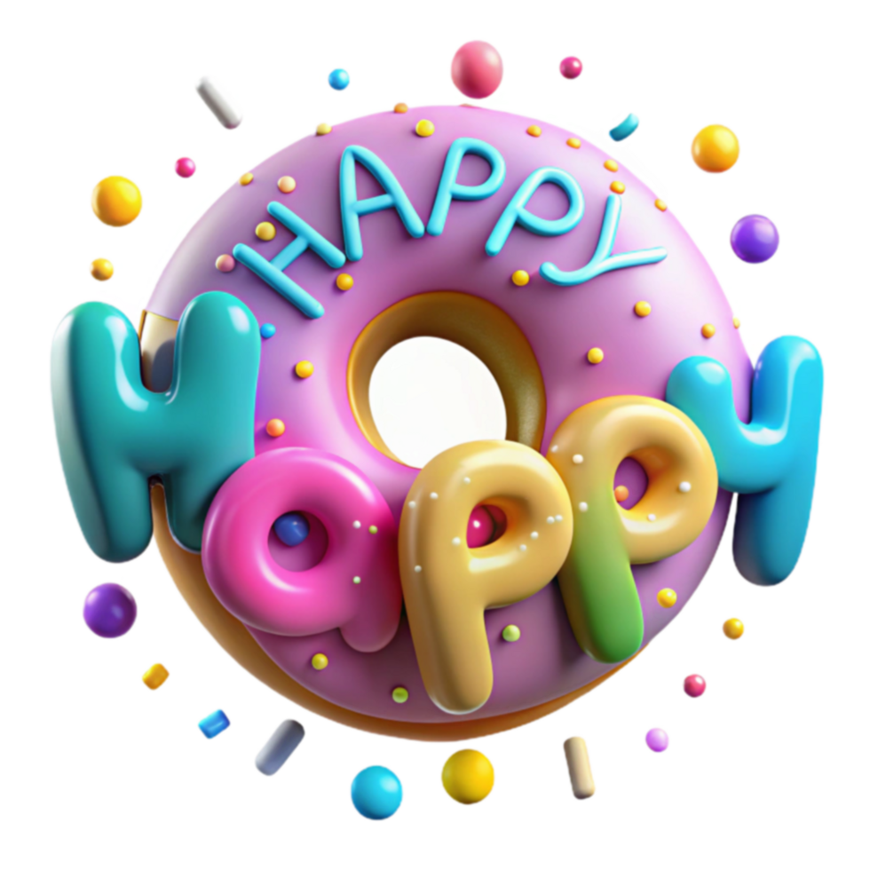 Happy Donut Celebration 3D Render of Joyful Sweets png