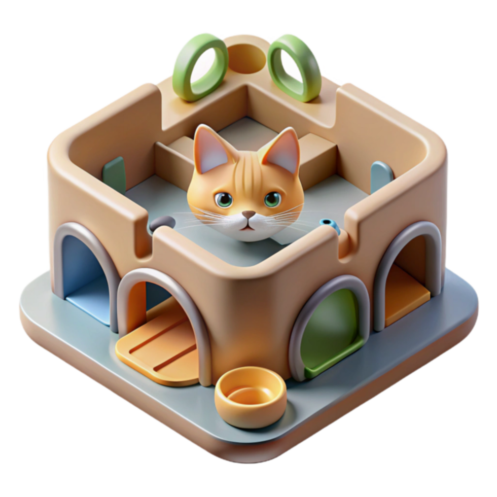 Adorable Cat Play House Interactive Puzzle Toy png