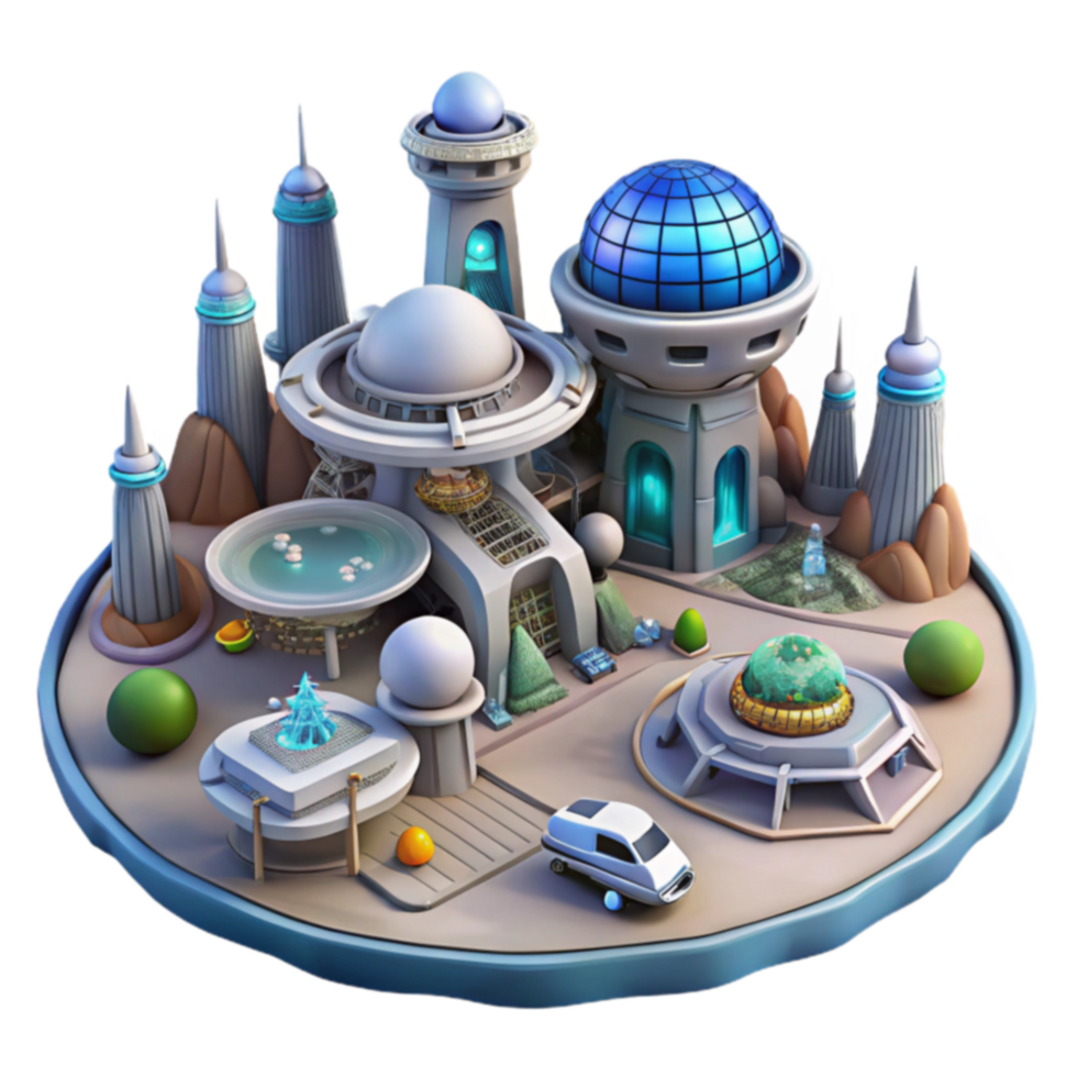 Futuristic Cityscape A 3D Render of a Space-Age Town png