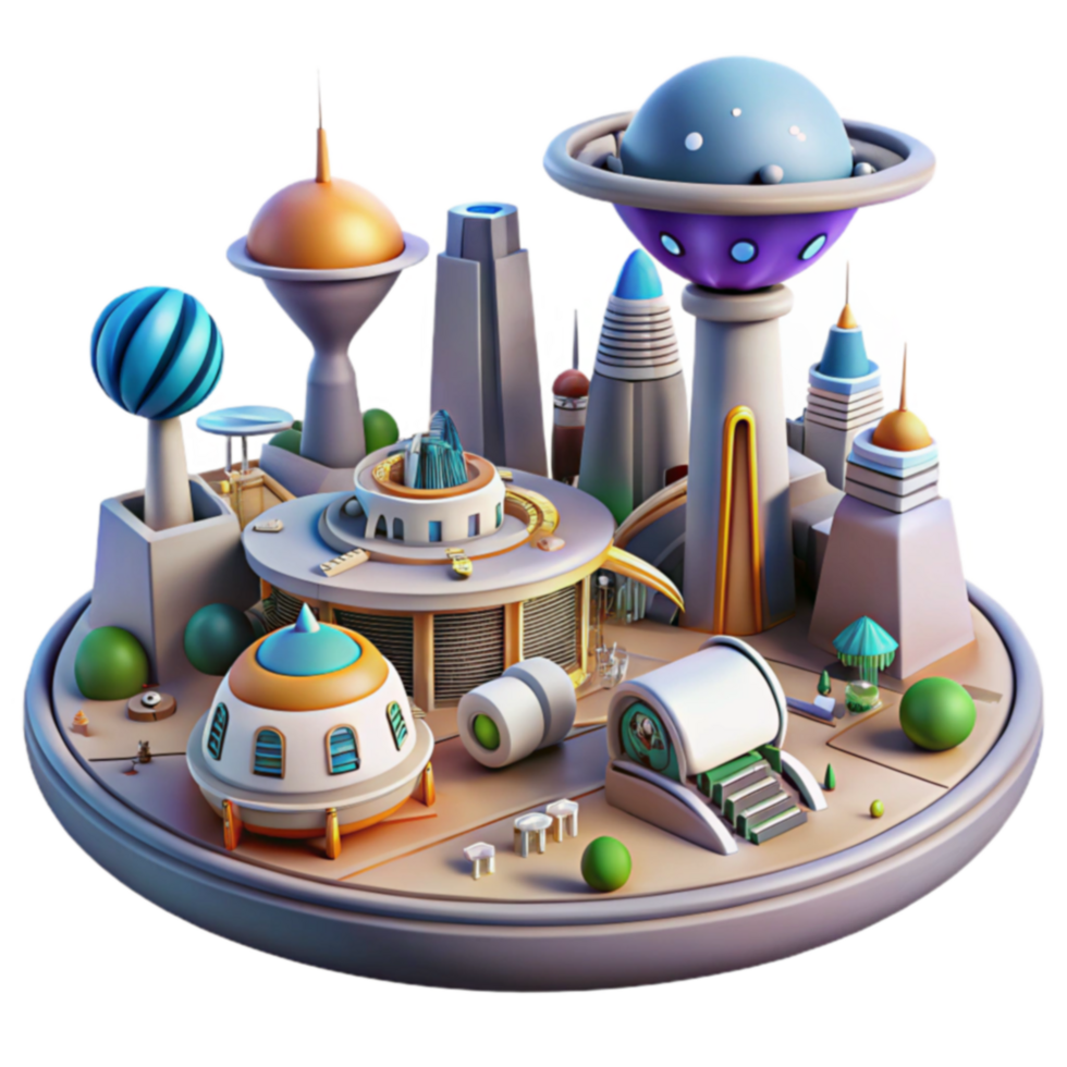 Futuristic Cityscape 3D Render of a Sci-Fi Urban Island png