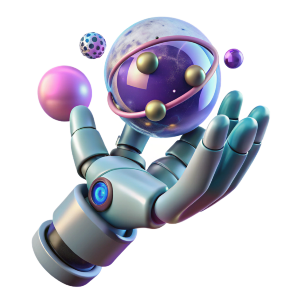Robotic Hand Holding Celestial Sphere A 3D Render png