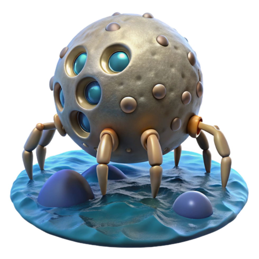 Sphere Robot on Water 3D Render png