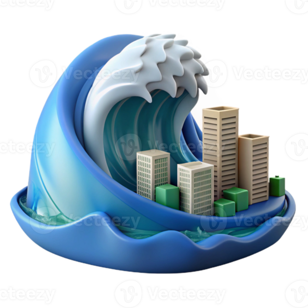 Coastal City Tsunami Simulation Urban Impact Visualization png