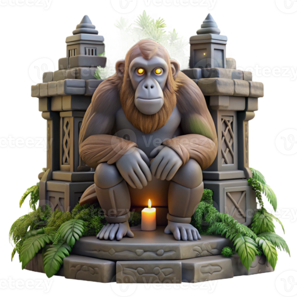 Jungle Ape Guardian Statue 3D Render png