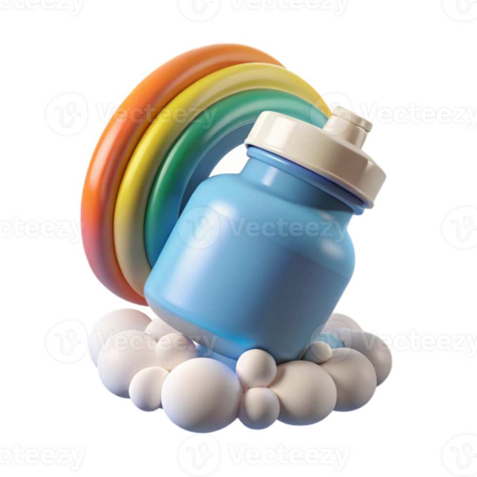 Rainbow Clouds Hydration Bottle Fun 3D Render png