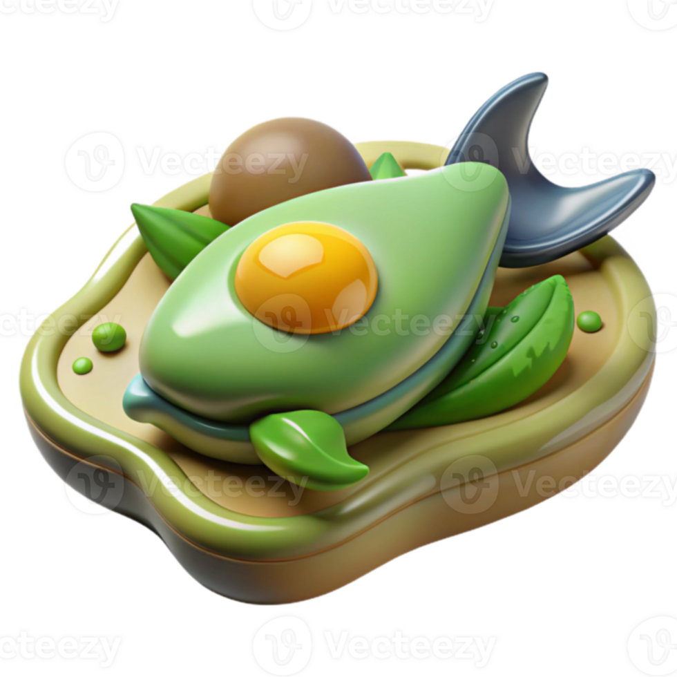 Avocado Toast with Fried Egg 3D Render png