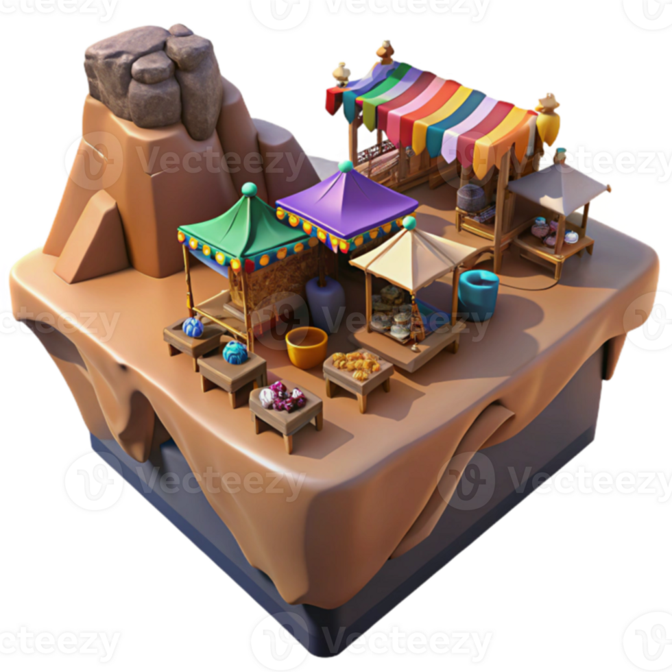 Vibrant Market Stalls 3D Render of Fantasy Marketplace png