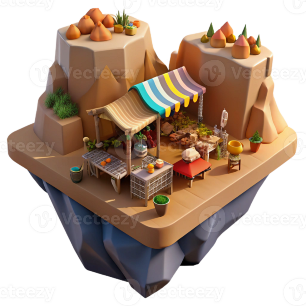 Desert Oasis Market 3D Render of a Vibrant Trading Post png