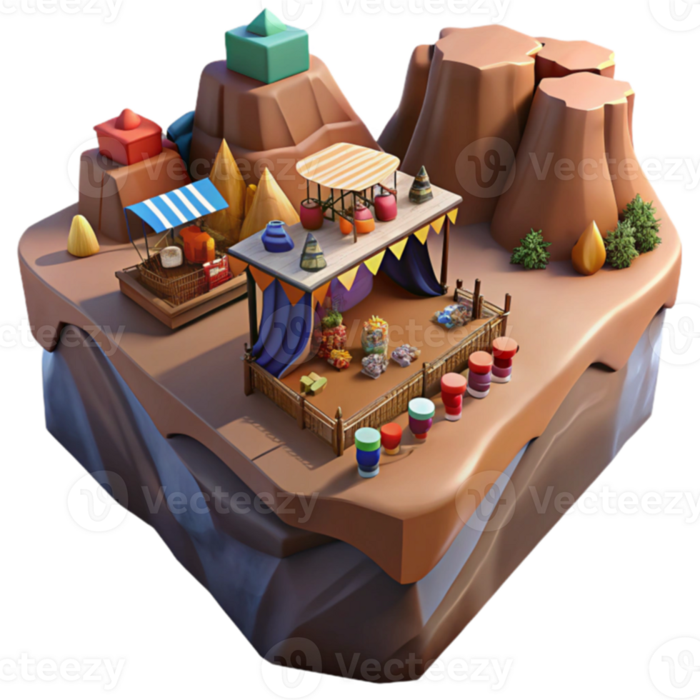 Desert Oasis Marketplace 3D Render of a Vibrant Trading Post png