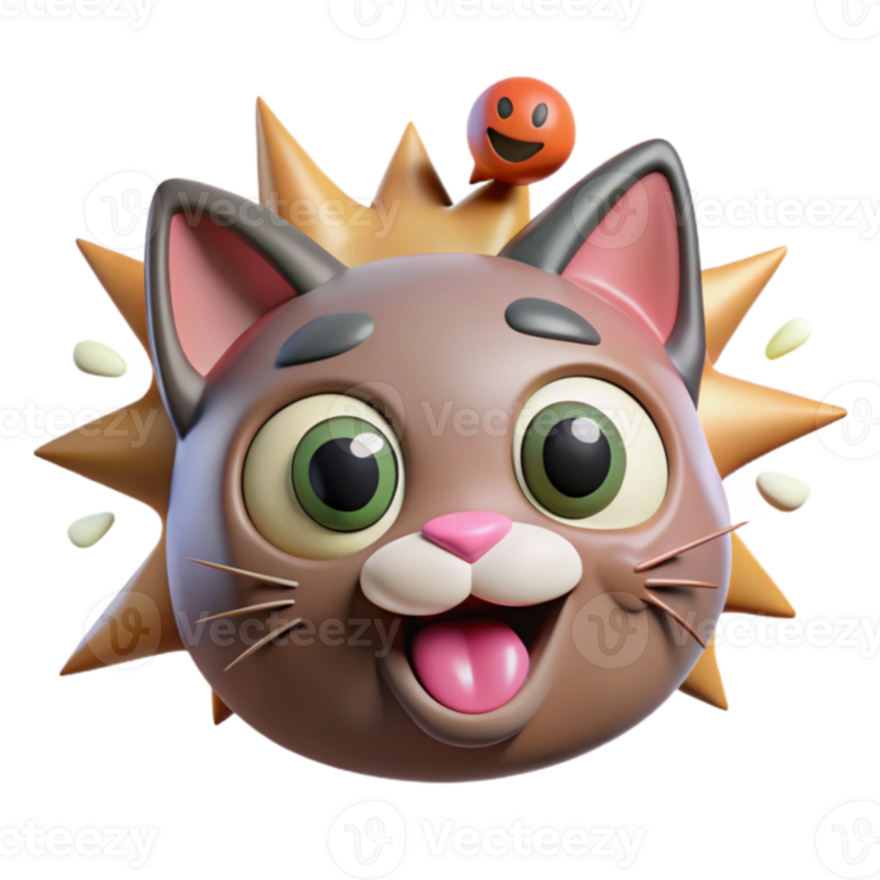 Joyful 3D Cat Emoticon Playful, Happy Expression png