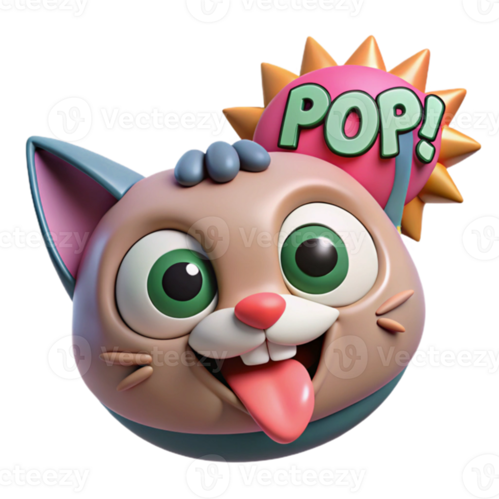 Playful Pop Cat 3D Cartoon Fun png