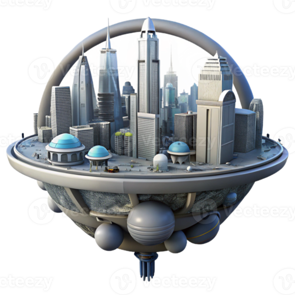 Futuristic Cityscape Floating Metropolis in a Spherical Dome png