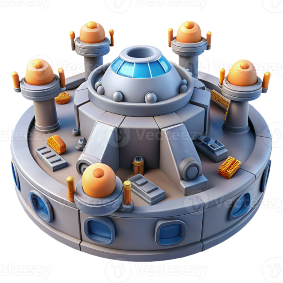 Futuristic Space Station Design Circular, Towered, High-Tech png
