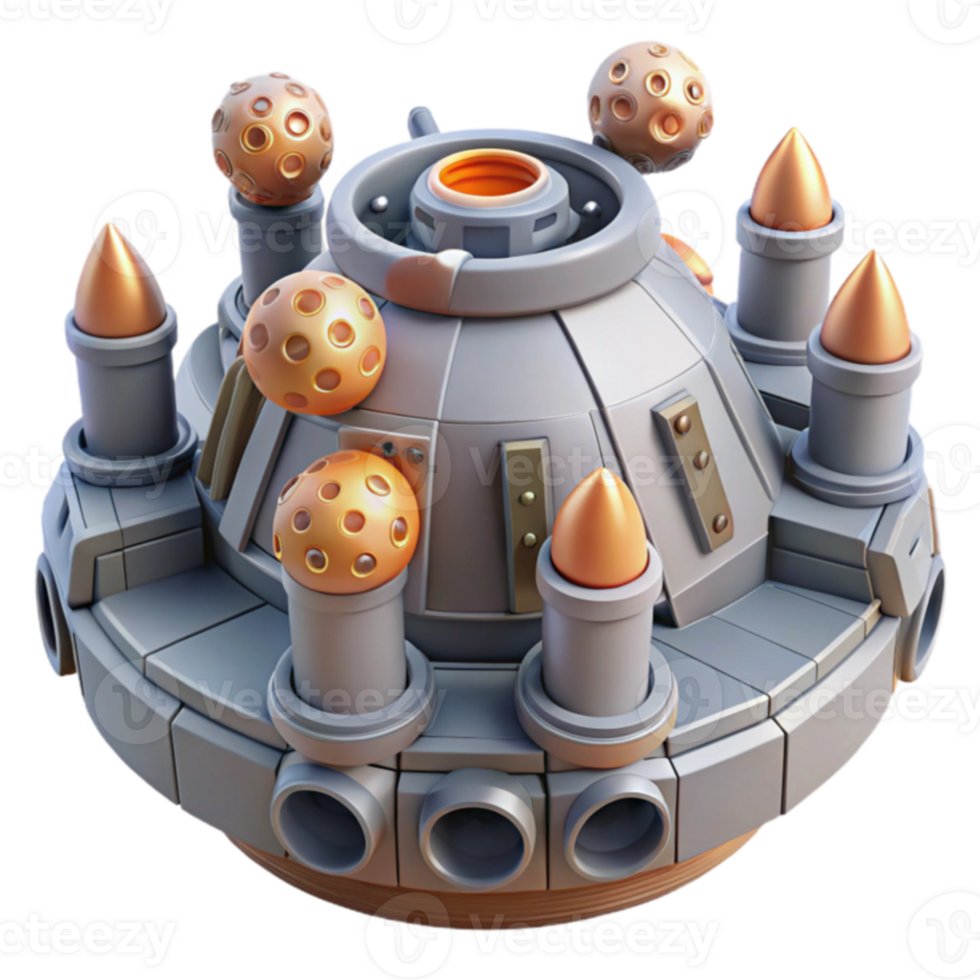 Futuristic Dome Defense System Spherical Fortress with Turrets png