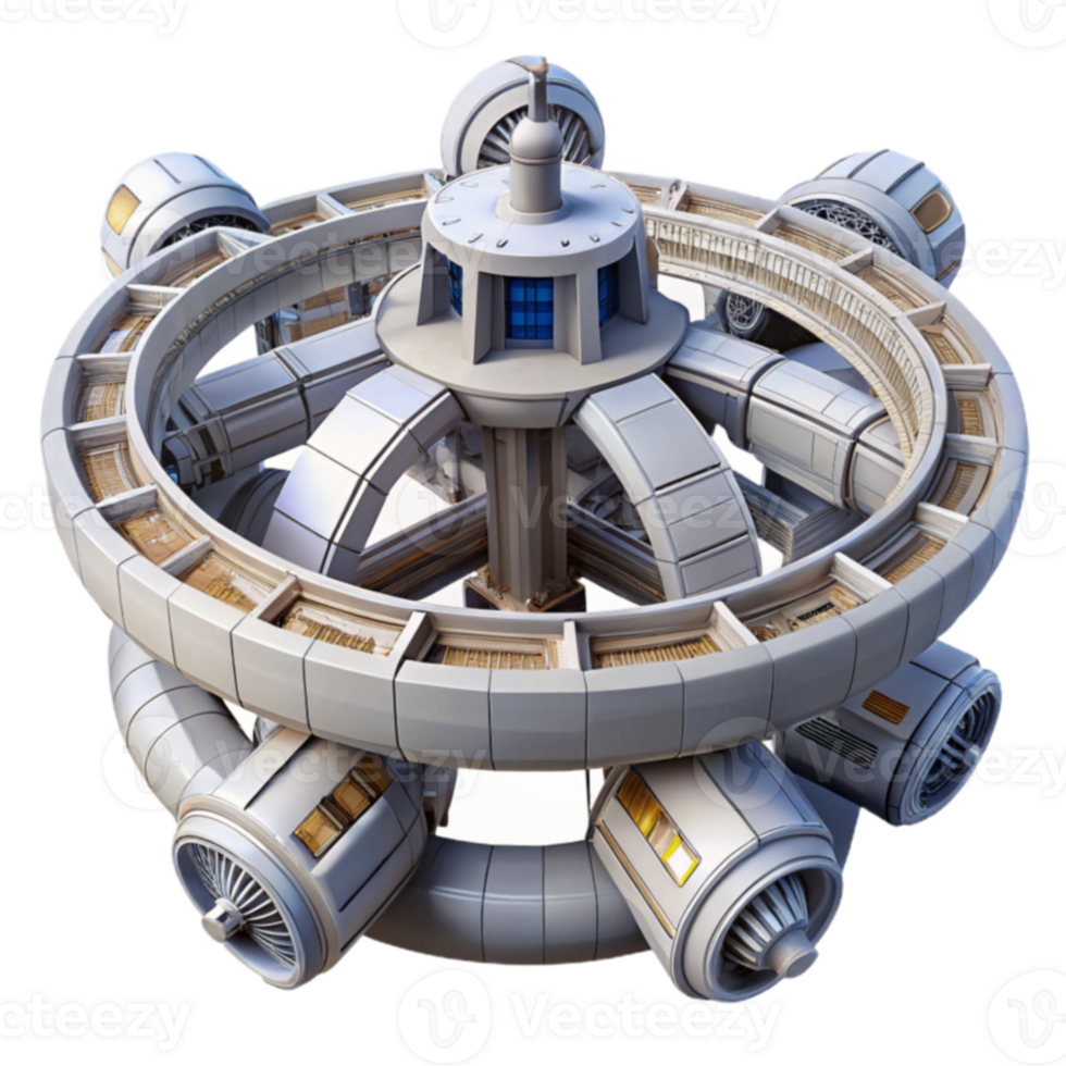 Futuristic Space Station Design Circular Orbital Habitat png