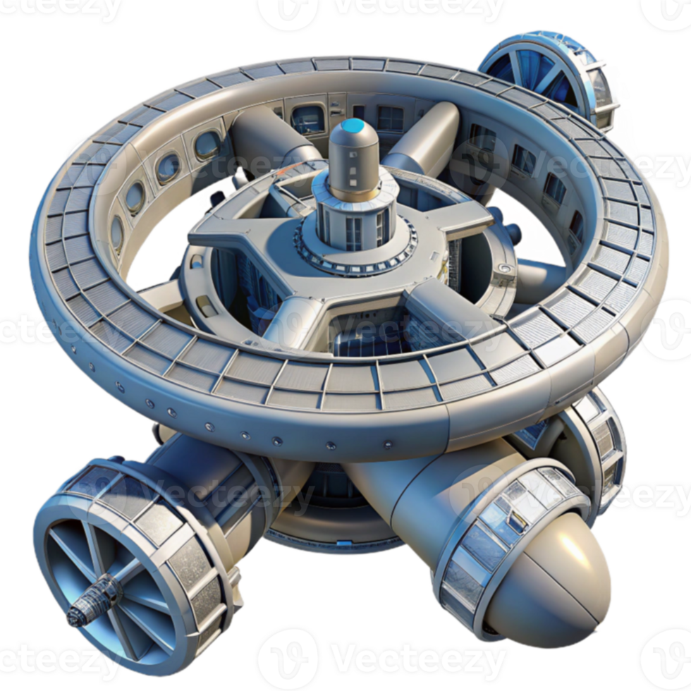 Futuristic Space Station Design Rotating Habitat in Orbit png