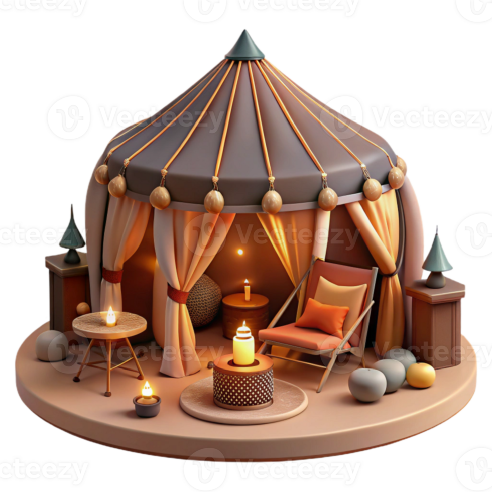 Cozy Candlelit Tent Scene Relaxing 3D Render png