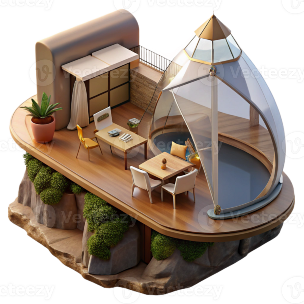 Cliffside Getaway Modern Deck with Glass Dome png