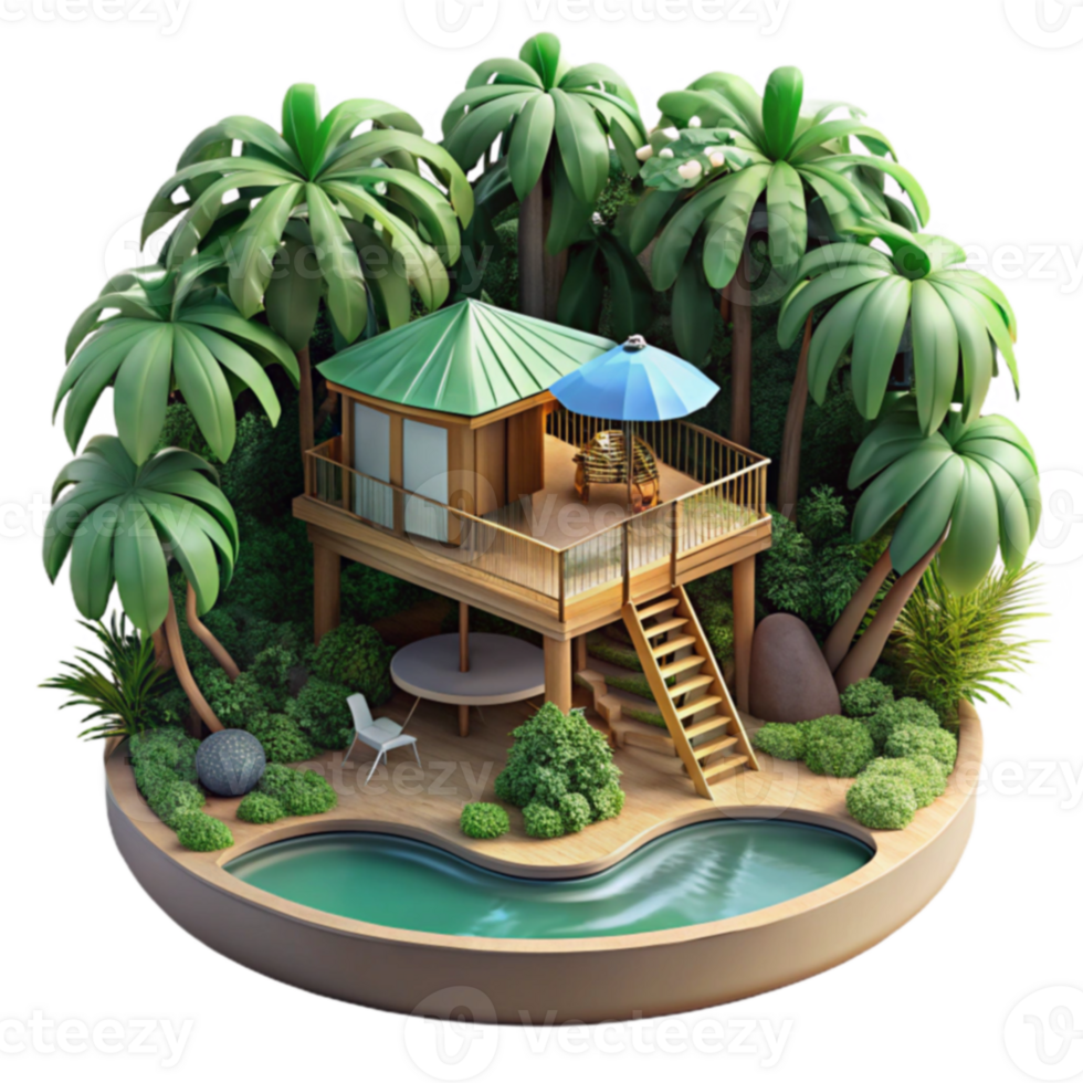 Tropical Getaway Island Treehouse with Pool png