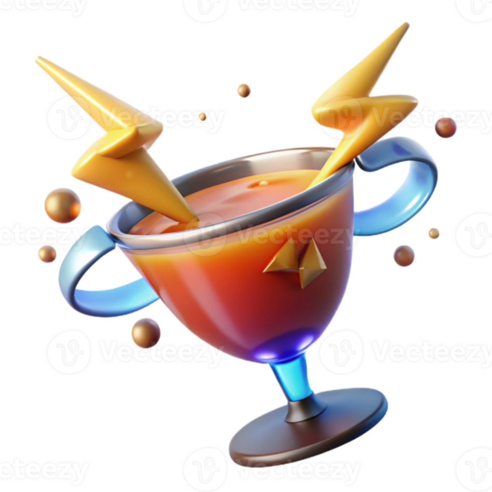 Electric Juice Trophy 3D Render of a Winning Drink png
