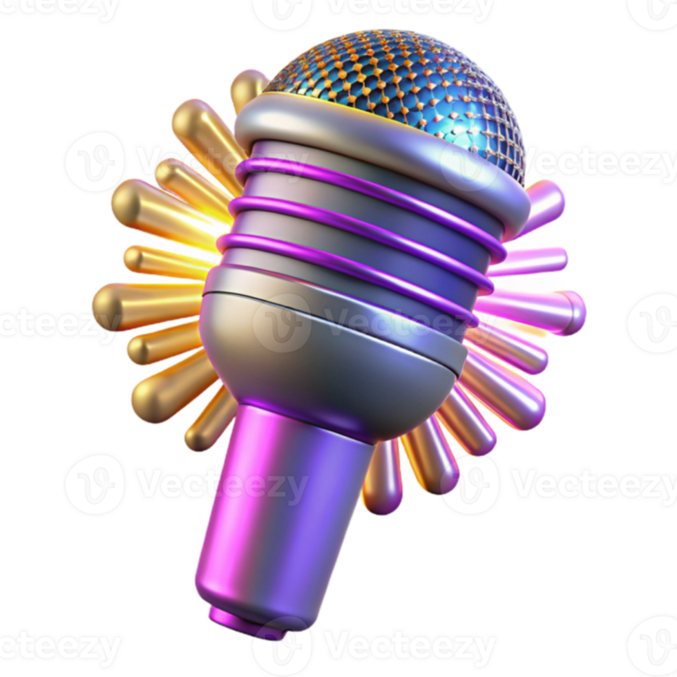 Metallic Microphone 3D Render Colorful, Shiny, Abstract png