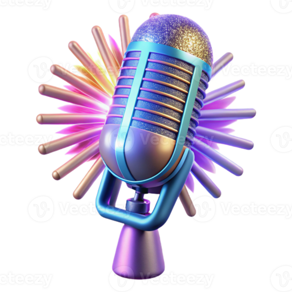 Retro Mic Colorful Sparkle Sound Waves png