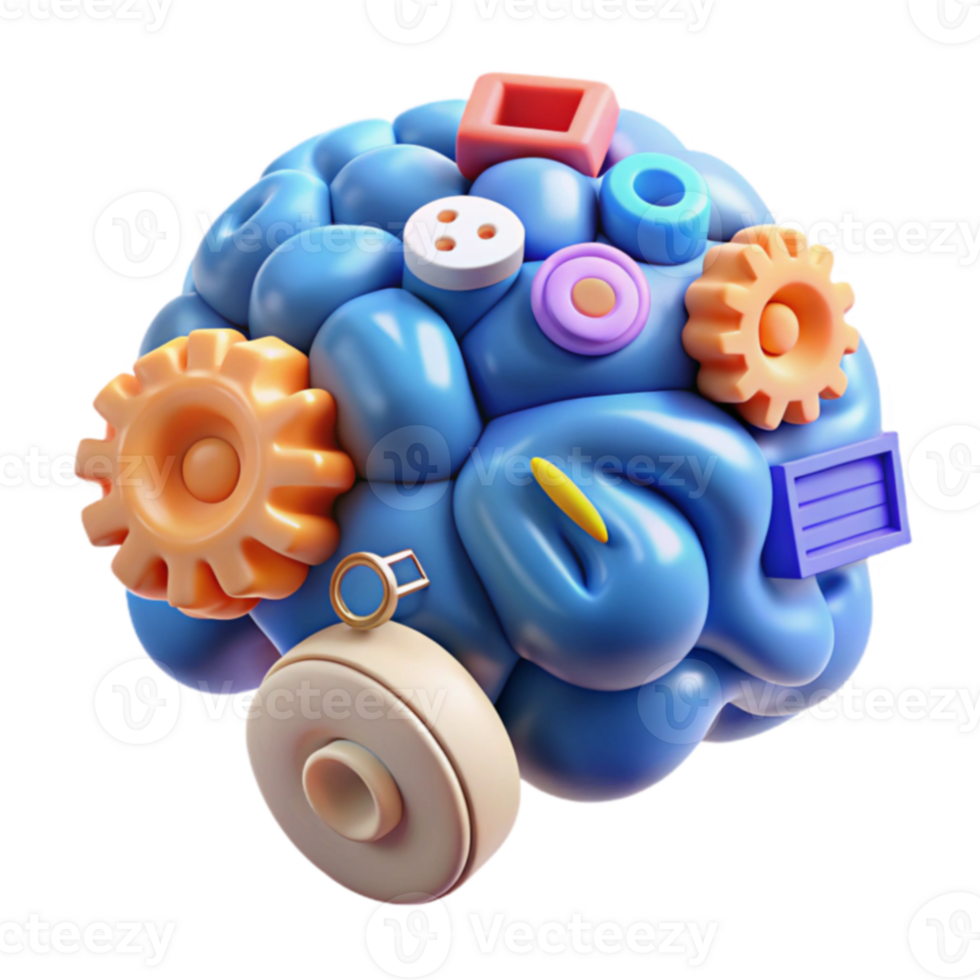 Creative Mind Colorful Brain with Gears and Shapes png