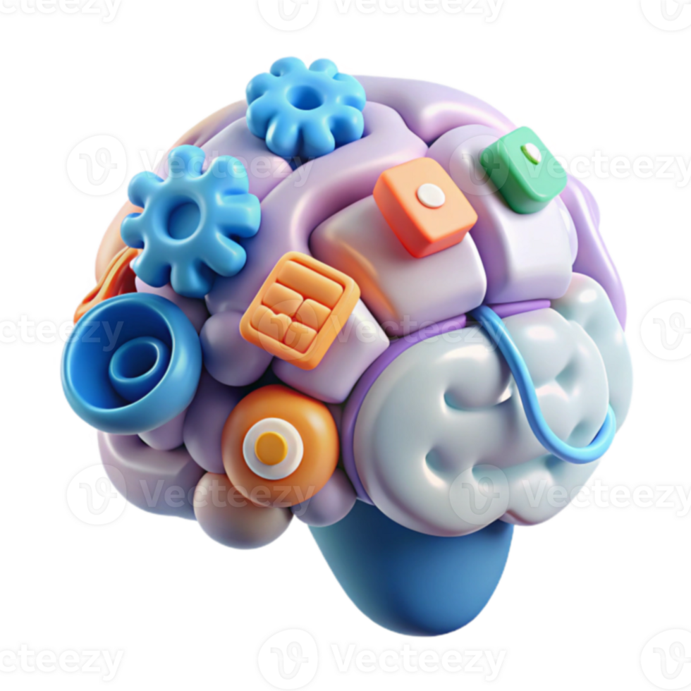 Abstract Brain Colorful 3D Render of Cognitive Processes png