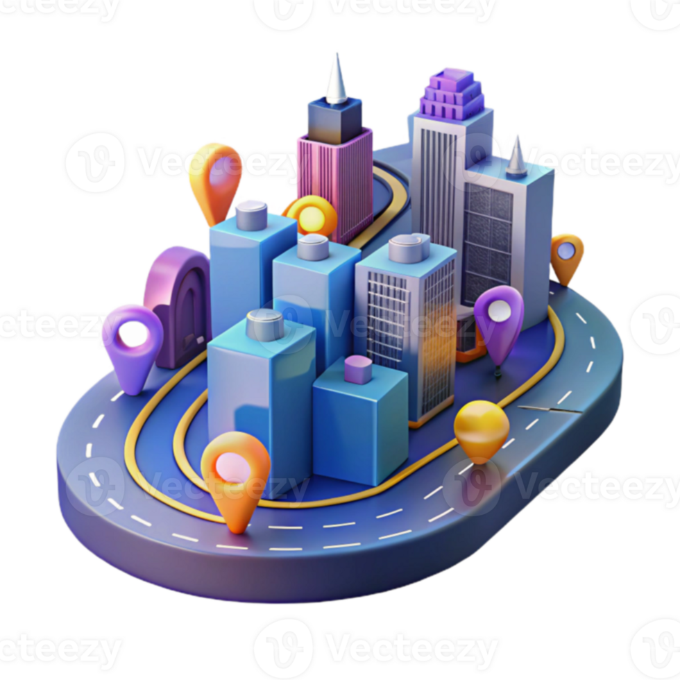 Urban Navigation City Map with Location Markers png