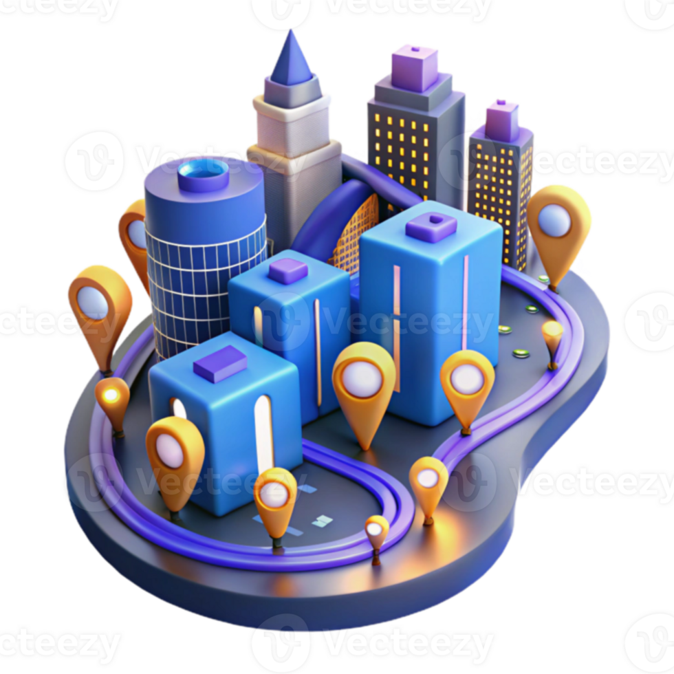 3D City Navigation Urban Exploration with Location Markers png