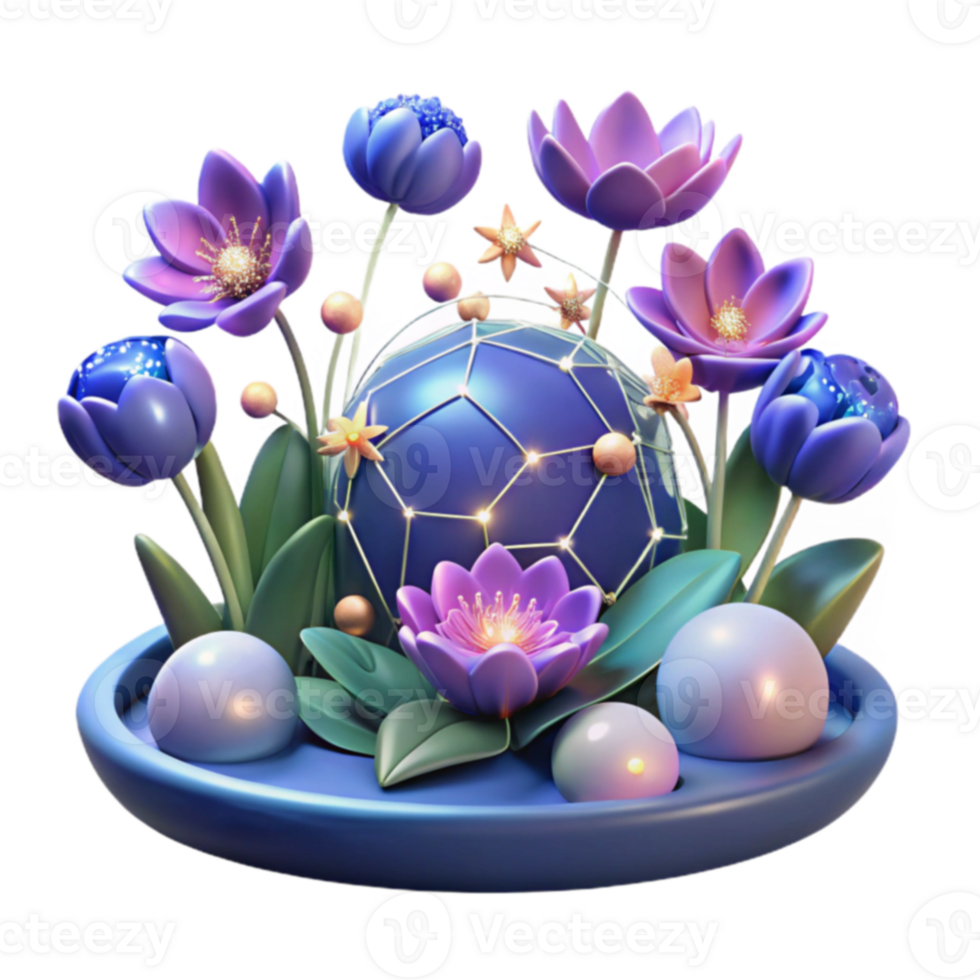 3D Render Floral Sphere with Illuminated Network png