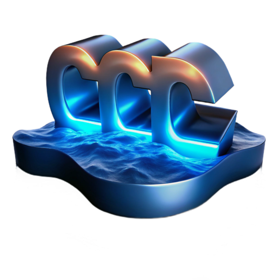 3D Render Illuminated Letters on Water png