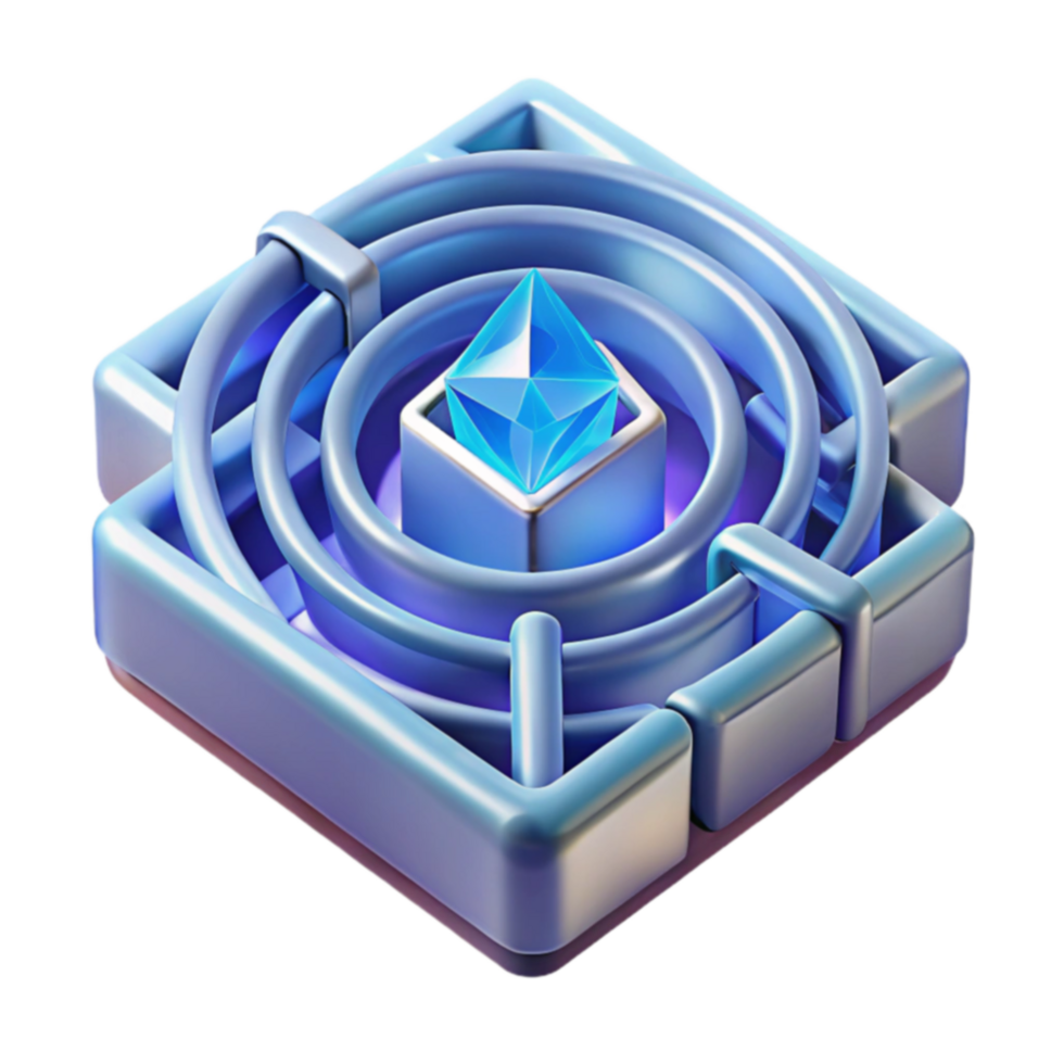 3D Gem in Concentric Maze Abstract Puzzle Design png