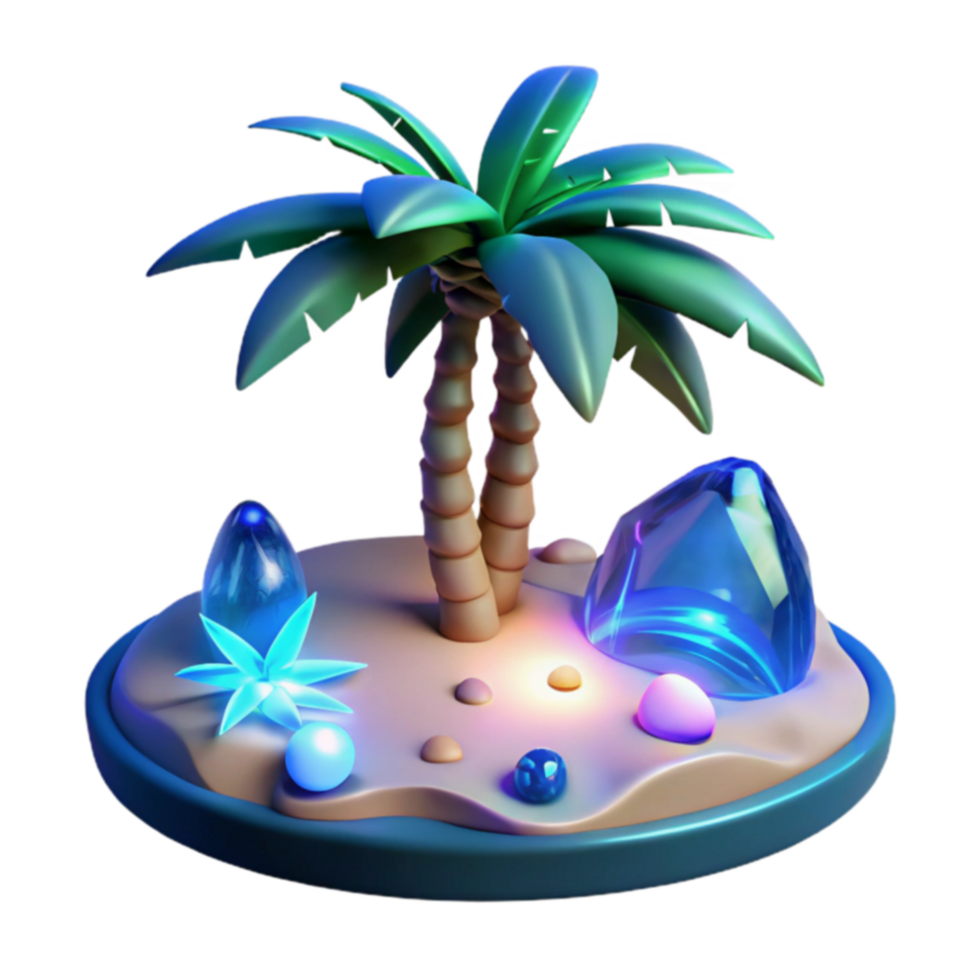 Tropical Island Paradise 3D Render of Palm Tree Glowing Gems png