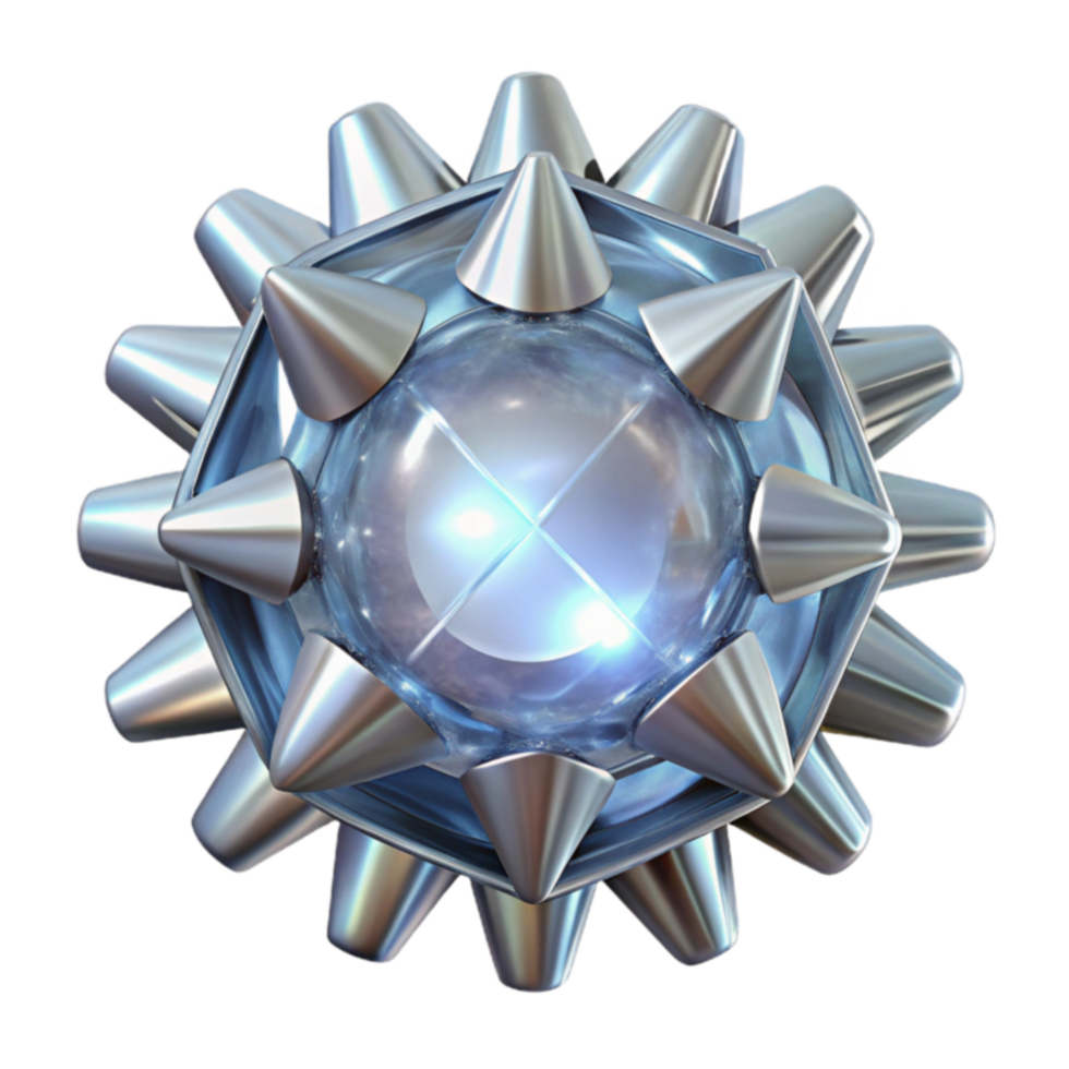 Glowing Orb with Metallic Spikes Abstract 3D Render png
