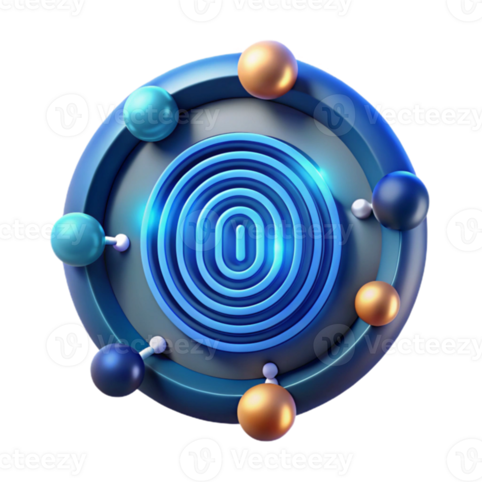 Abstract 3D Circular Design Blue, Gold, and Teal Spheres png