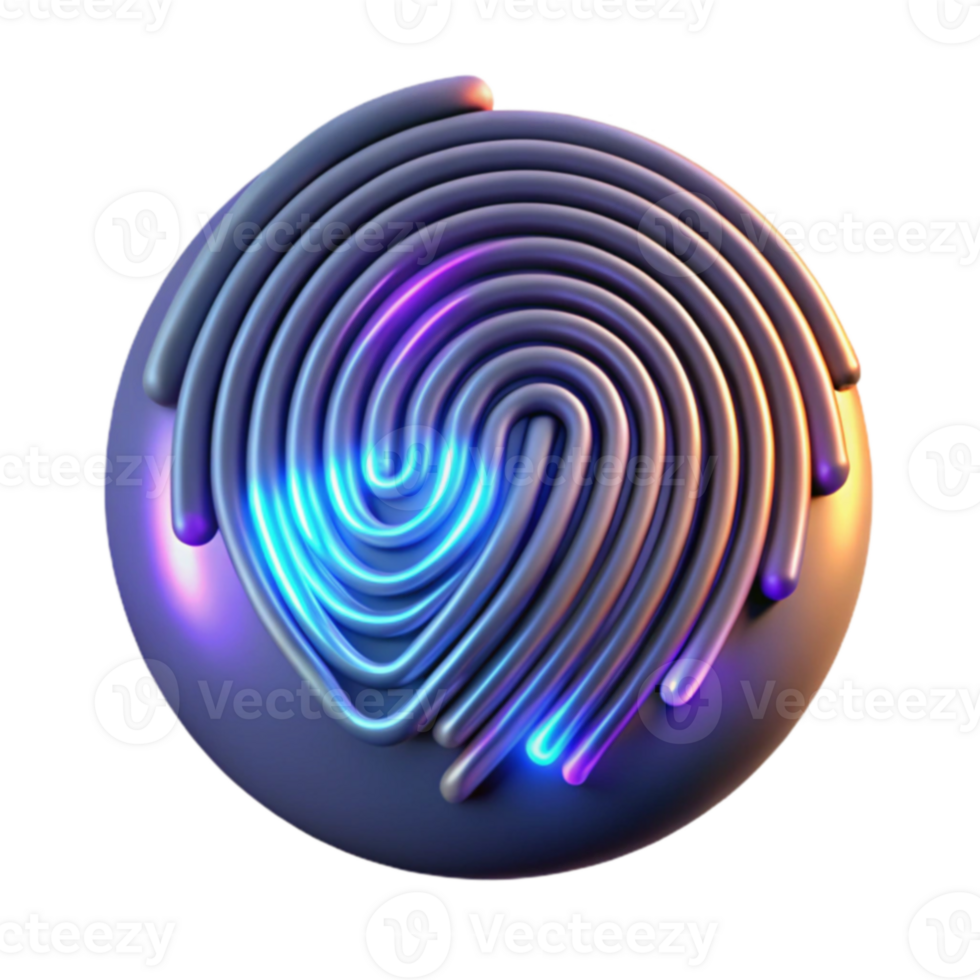 Abstract Fingerprint Sphere 3D Render of Glowing Lines png